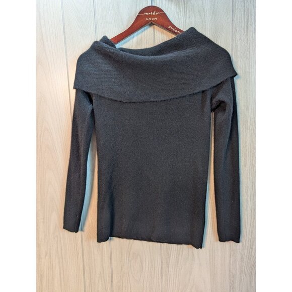 Saks Fifth Avenue Large Cashmere Sweater Tunic Cowl Neck Black Soft - Picture 3 of 7